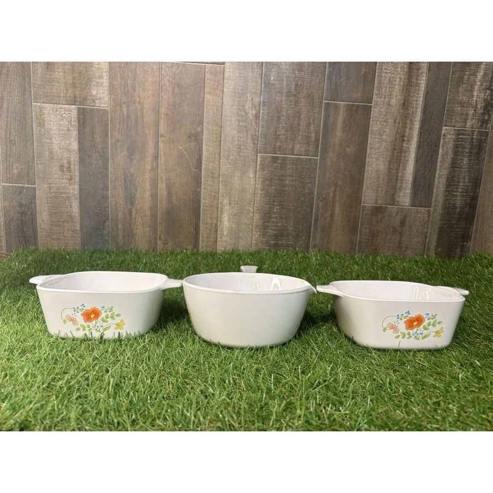 Vintage CorningWare 3-Piece Lot Wildflower Pattern Sauce Pans‎ & Casseroles USA